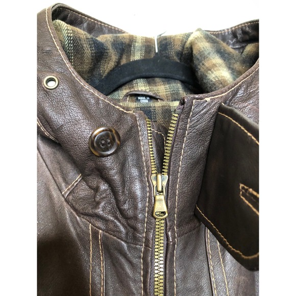 VTG Scandia Woods Brown Leather Hooded Parka Jacket XXL Full Zip Pockets Lined - Picture 12 of 16